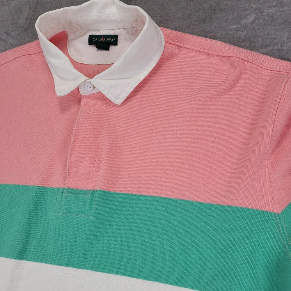 J Crew Oarsman Always Mens Large Tall LT Rugby Shirt Colorblock Pastel‎